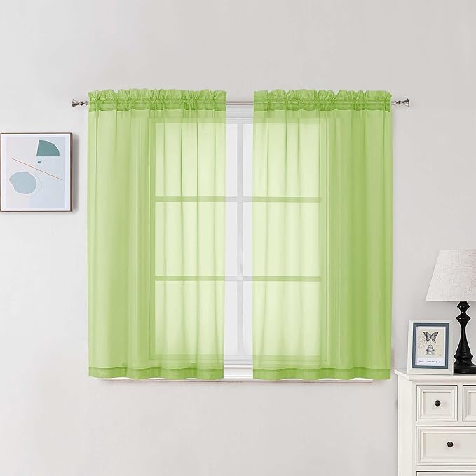 Chyhomenyc Lime Sheer Curtains 45 Inch Long 2 Panels, Light Filtering Short Soft Airy Short Cafe Curtains, Modern Rod Pocket for Dinning Living Room Bedroom, 42Wx45L Inches