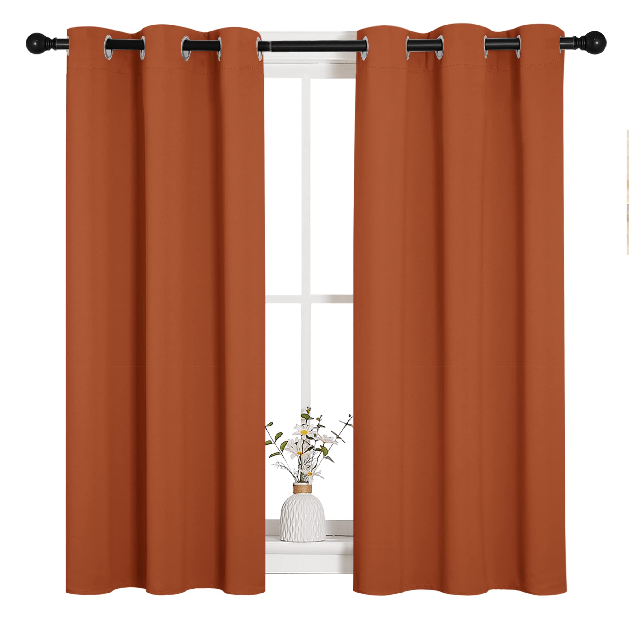 NICETOWN Window Curtains Blackout Drapes, Thermal Insulated Christmas Decorative Blackout Curtains/Draperies for Laundry Room (One Pair, 34 by 45-inch, Burnt Orange)