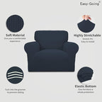 Easy-Going Stretch Chair Sofa Slipcover 1-Piece Couch Sofa Cover Furniture Protector Soft with Elastic Bottom for Kids, Pet. Spandex Jacquard Fabric Small Checks (Chair, Dark Blue)