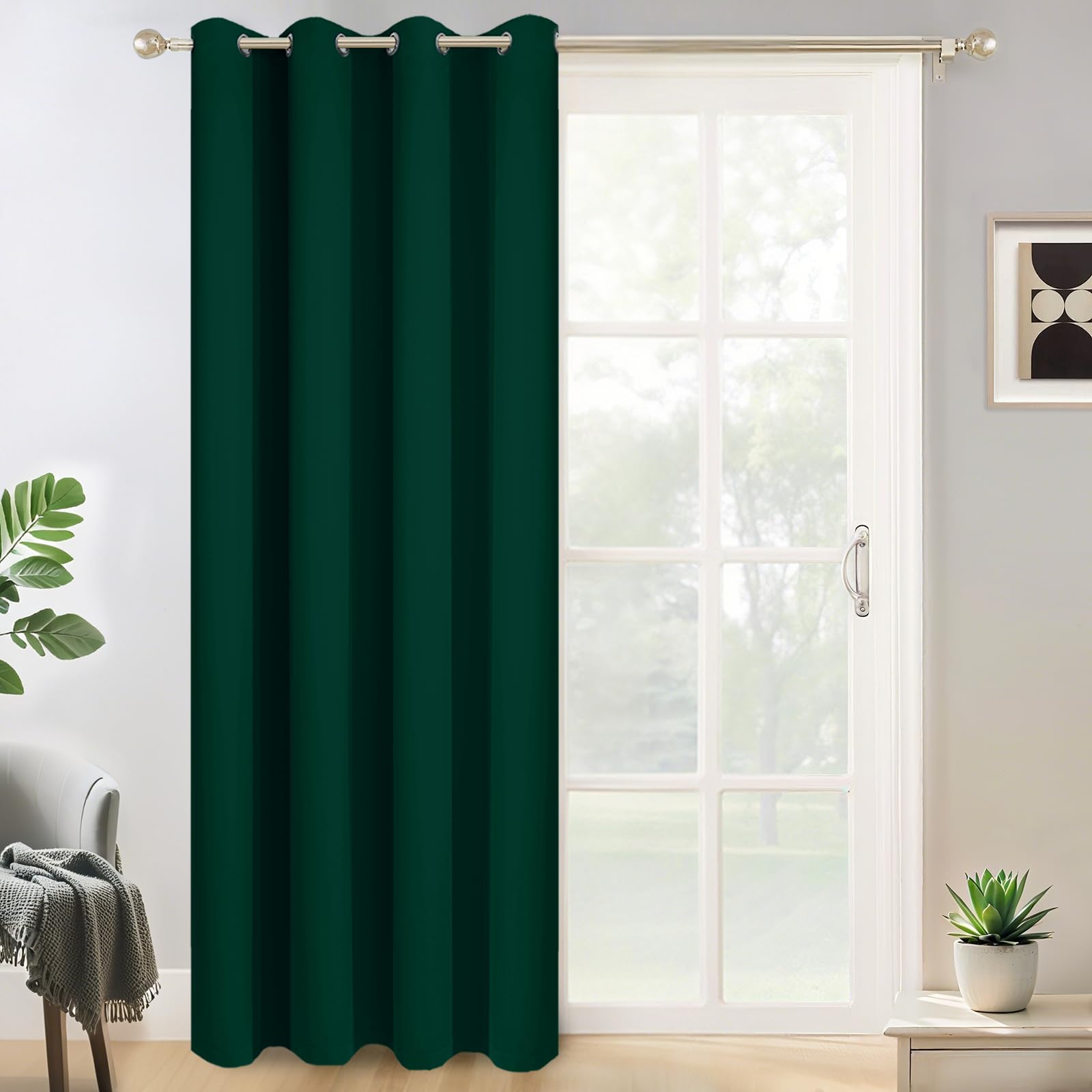 Yakamok Dark Green Room Darkening Curtains 84 inch Sliding Door Drapes