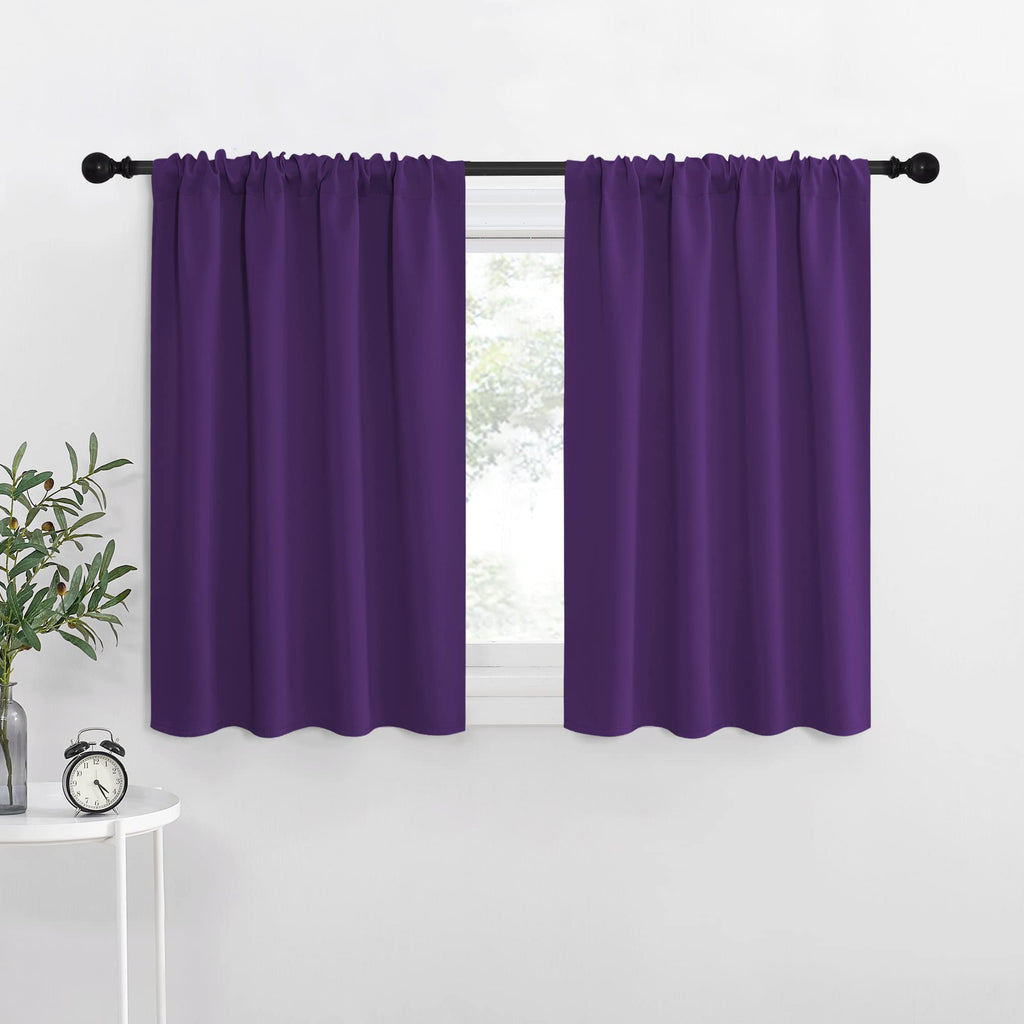 NICETOWN Bedroom Curtain Panels for Kids Room, Triple Weave Home Decoration Thermal Insulated Solid Blackout Curtains & Drapes for Nursery (Set of 2, 34-inch x 63-inch, Royal Purple)