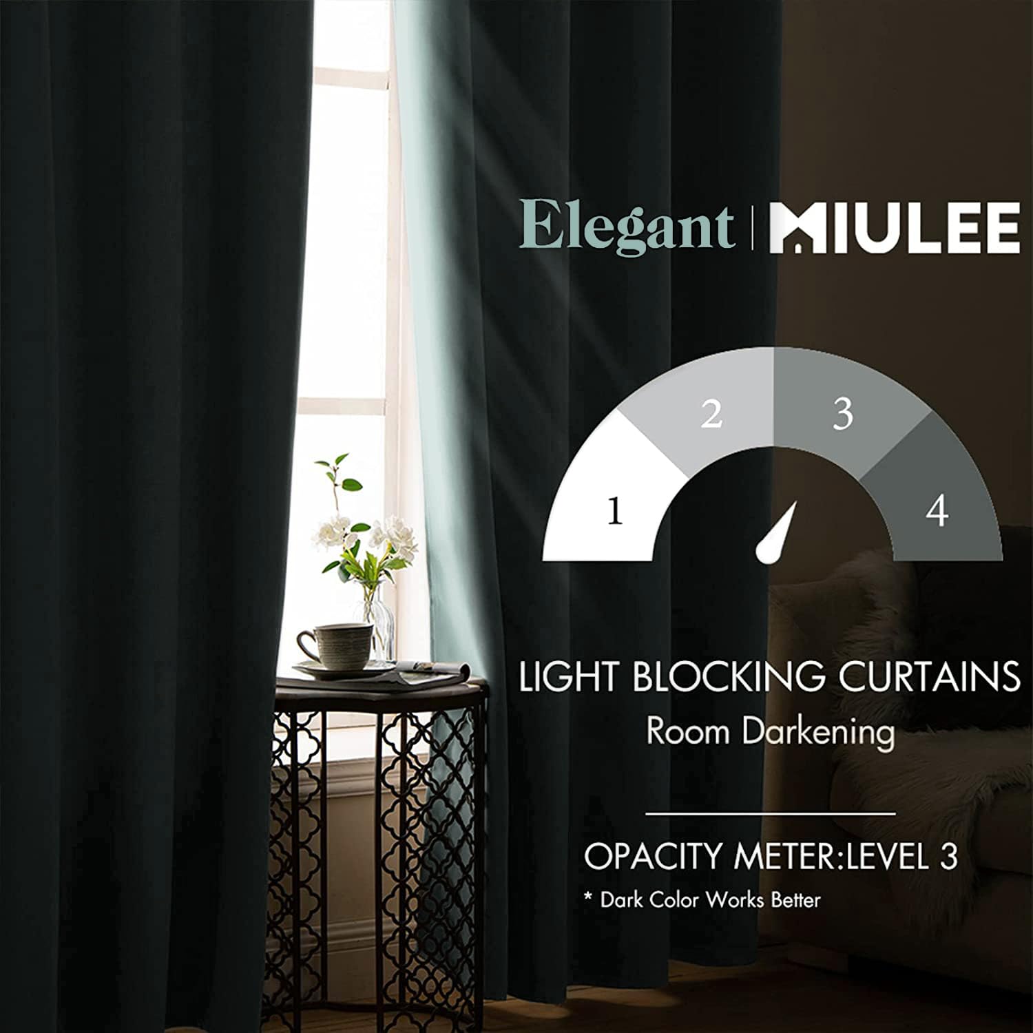 MIULEE Aqua Blackout Bedroom Curtains Drapes 72 Inch Long 52"x72"