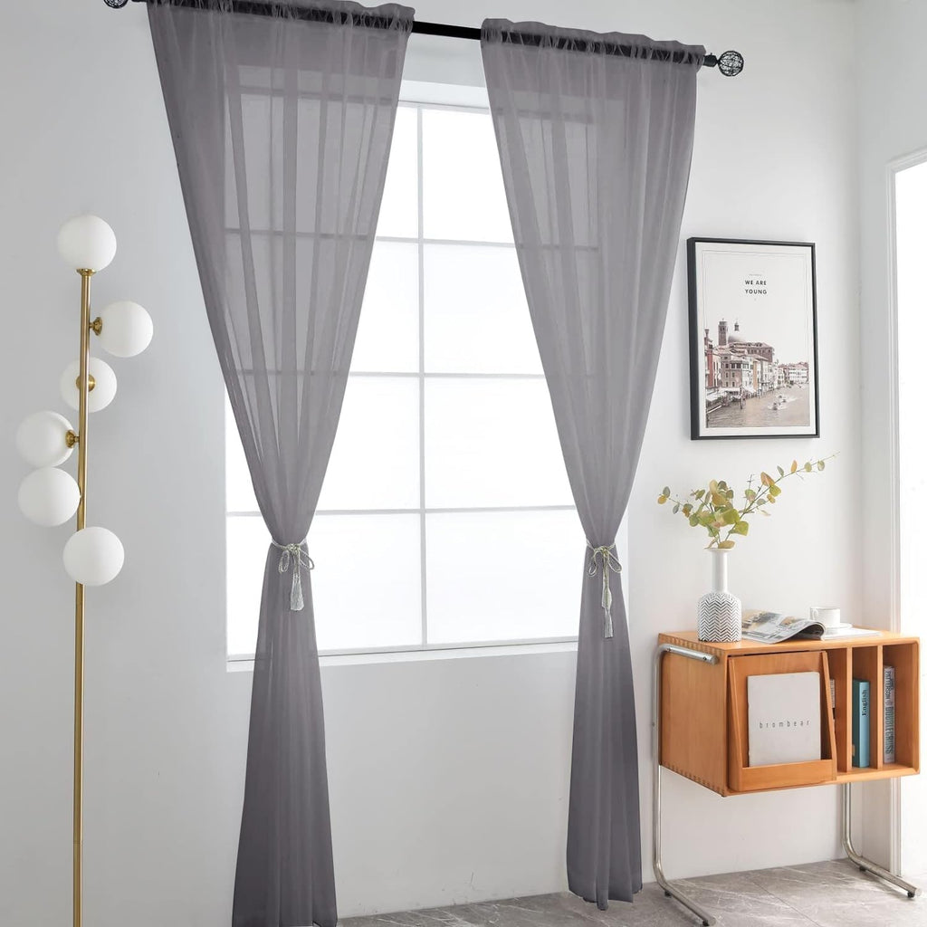 SpaceDresser Grey Sheer Curtains 4 Panels Rod Pocket Semi-Sheer Curtain 72 Inches Long Light Filtering Voile Window Drapes for Bedroom Living Room Kitchen, Each 52W x 72L