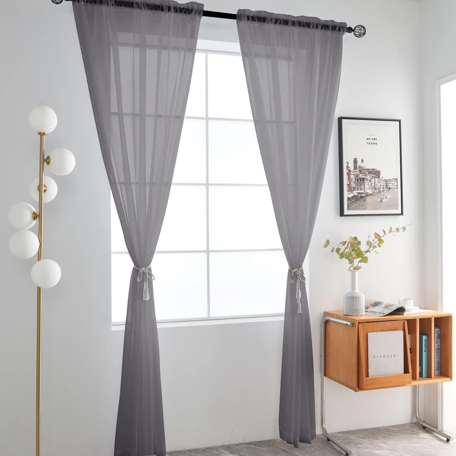 SpaceDresser Grey Sheer Curtains 4 Panels Rod Pocket Semi-Sheer Curtain 72 Inches Long Light Filtering Voile Window Drapes for Bedroom Living Room Kitchen, Each 52W x 72L
