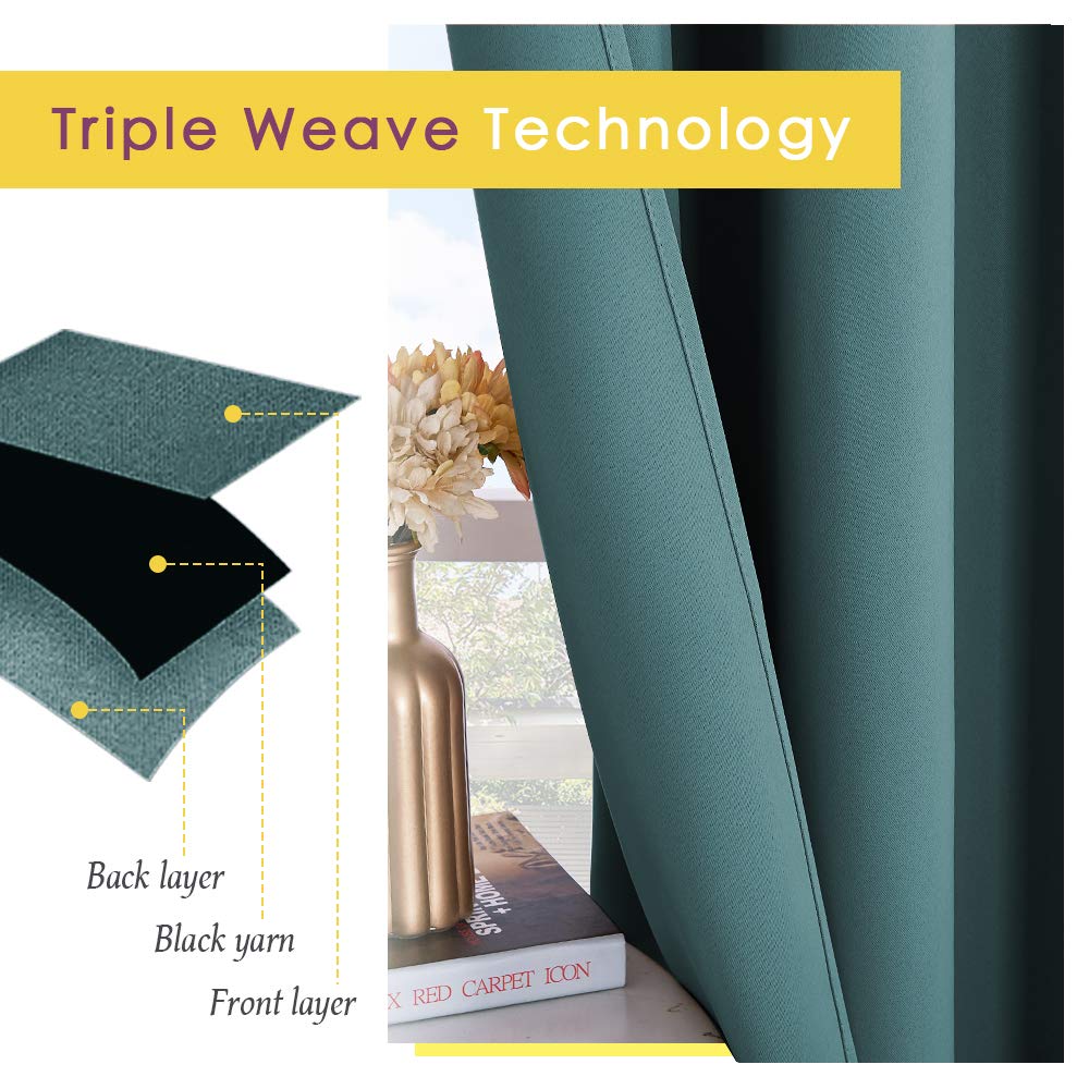 NICETOWN Bedroom Curtain Panels Blackout Draperies, Thermal Insulated Solid Grommet Blackout Curtains/Drapes (Sea Teal, One Pair, 42 by 45-Inch)