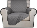 PureFit Reversible Quilted Sofa Cover, Water Resistant Slipcover Furniture Protector, Washable Couch Cover with Non Slip and Elastic Straps for Kids, Dogs, Pets (Chair, Gray/Gray)