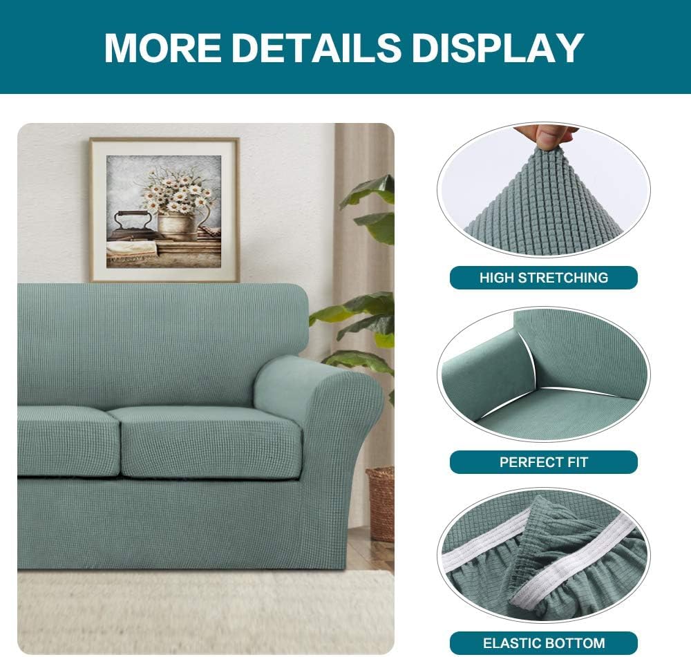Turquoize 4 Piece Sofa Covers for 3 Cushion Couch Sofa Slipcover Soft Couch Cover for Dogs Washable Furniture Cover with 3 Individual Large Cushion Covers Feature Fabric (Large Sofa, Dark Cyan)