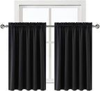 DWCN Blackout Curtains for Living Room Thermal Insulated, Energy Saving & Noise Reducing Bedroom Curtains, Black, W 52x L 36 Inch, Set of 2 Rod Pocket Curtain Panels