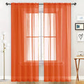 SpaceDresser Sheer Voile Window Treatment Rod Pocket Curtain Panels for Kitchen Bedroom Living Room Drapes Sunlight Filtering Privacy Semi Home Decor Assorted (Burnt Orange, 52 W x 54 L)