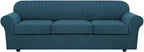 H.VERSAILTEX 4 Piece Stretch Sofa Covers for 3 Cushion Couch Covers for Living Room Furniture Slipcovers (Base Cover Plus 3 Seat Cushion Covers) Thicker Jacquard Fabric (Large Sofa, Deep Teal)