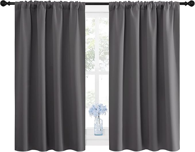 NICETOWN Grey Window Curtains for Bedroom - Home Decoration Thermal Insulated Rod Pocket Blackout Blinds & Drapes for Small Windows (Gray, 2 Panels, W42 x L45 -Inch)