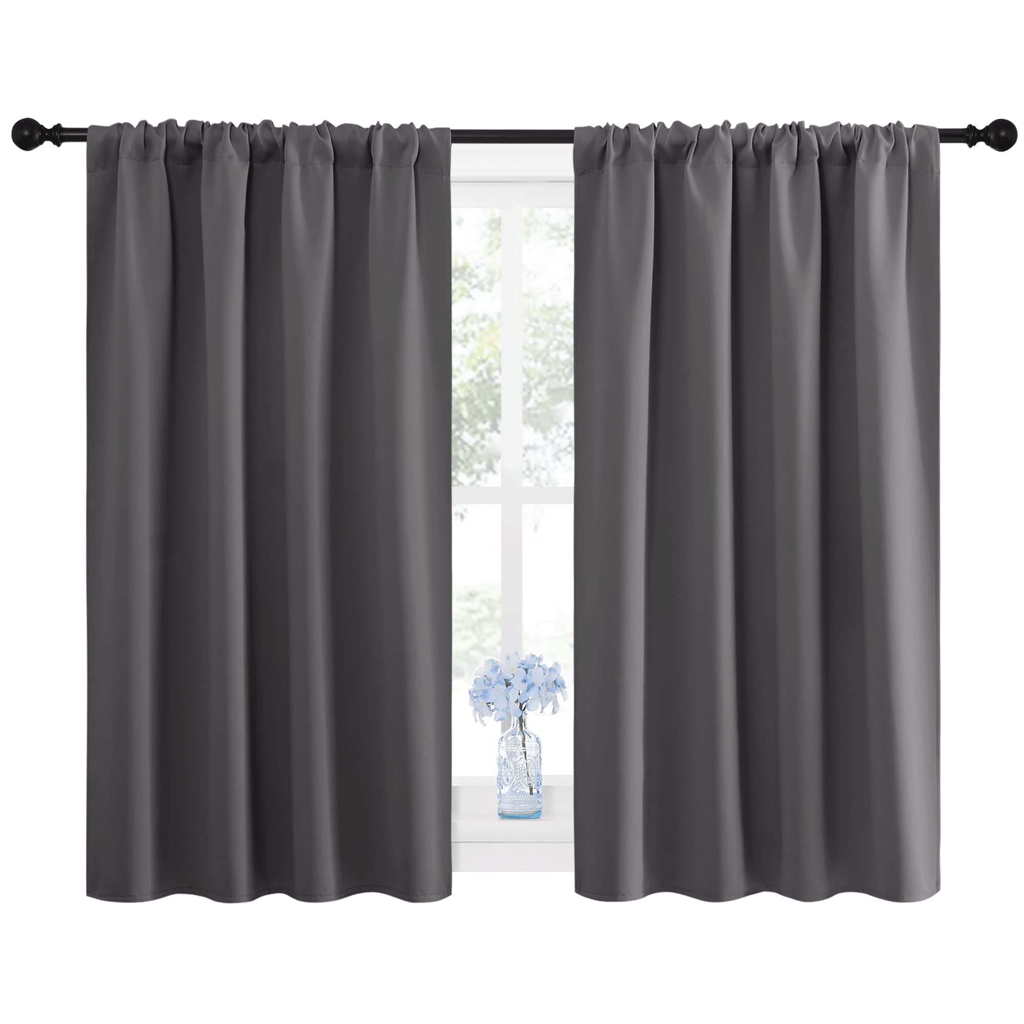 NICETOWN Grey Window Curtains for Bedroom - Home Decoration Thermal Insulated Rod Pocket Blackout Blinds & Drapes for Small Windows (Gray, 2 Panels, W42 x L48 -Inch)