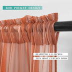 MIULEE Short Sheer Curtains 36 Inch Length for Kitchen Bathroom Cafe Half Window Treatment, Terracotta Rod Pocket Tier Fall Curtains 2 Panels 29x36 Inches Long, Burnt Orange