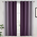 Yakamok 100% Blackout Curtains 63 Inch Length 2 Layers,Purple Curtains for Bedroom Ombre Room Darkening Grommet Gradient Drapes, Light Blocking Thermal Insulated Window Curtains for Living Room