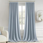 MIULEE Light Blue Back Tab Blackout Curtain 96 Inch Long 2 Panels Set for Bedroom, Rod Pocket/Pinch Pleat Thermal Insulated Living Room Darkening Pleated Light Blocking Floor to Ceiling Drape