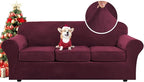 H.VERSAILTEX Modern Velvet Plush 4 Piece High Stretch Sofa Slipcover Sofa Cover Furniture Protector Form Fit Luxury Thick Velvet Sofa Cover for 3 Cushion Couch Width Up to 90 Inch(Sofa,Burgundy)