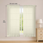 OWENIE Sheer Cream Curtains, Sheer Curtains 63 inch Length 2 Panels Set, Rod Pocket Voile Fimly Sheer Drapes for Living Room Bedroom, 2pcs, Cream, Each 59" W x 63" L