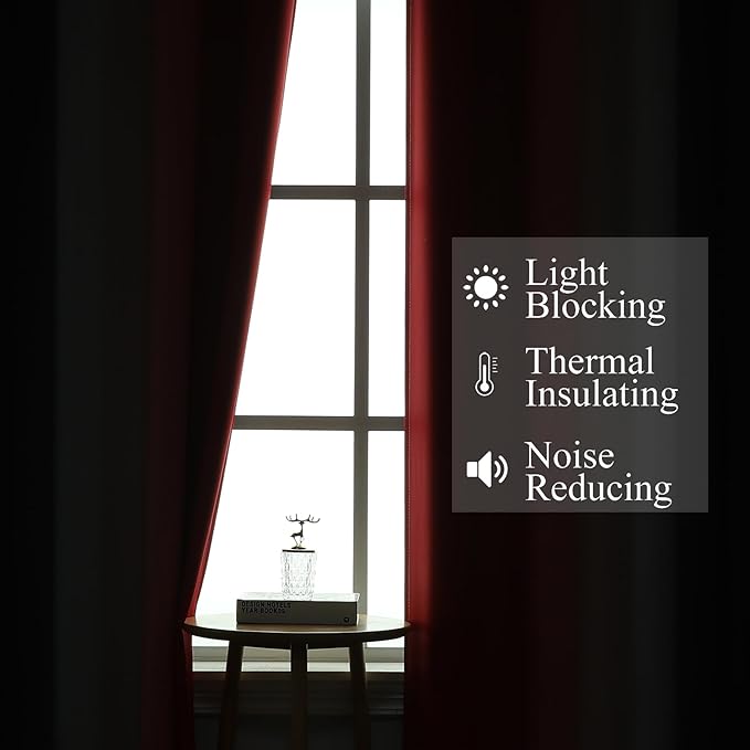 Estelar Textiler Ombre Red and Black Curtains 63 Inch Length 2 Panels, 100% Blackout Curtains for Living Room, Grommet Thermal Insulated Drapes, Full Light Blocking Curtains for Bedroom, 52x63 Inch