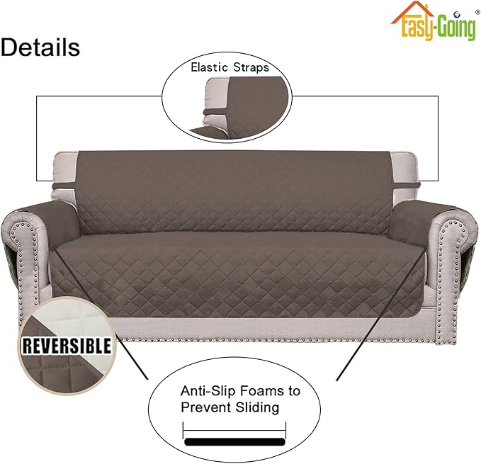 Easy-Going Reversible Couch Cover, Oversized Chair, Taupe/Ivory
