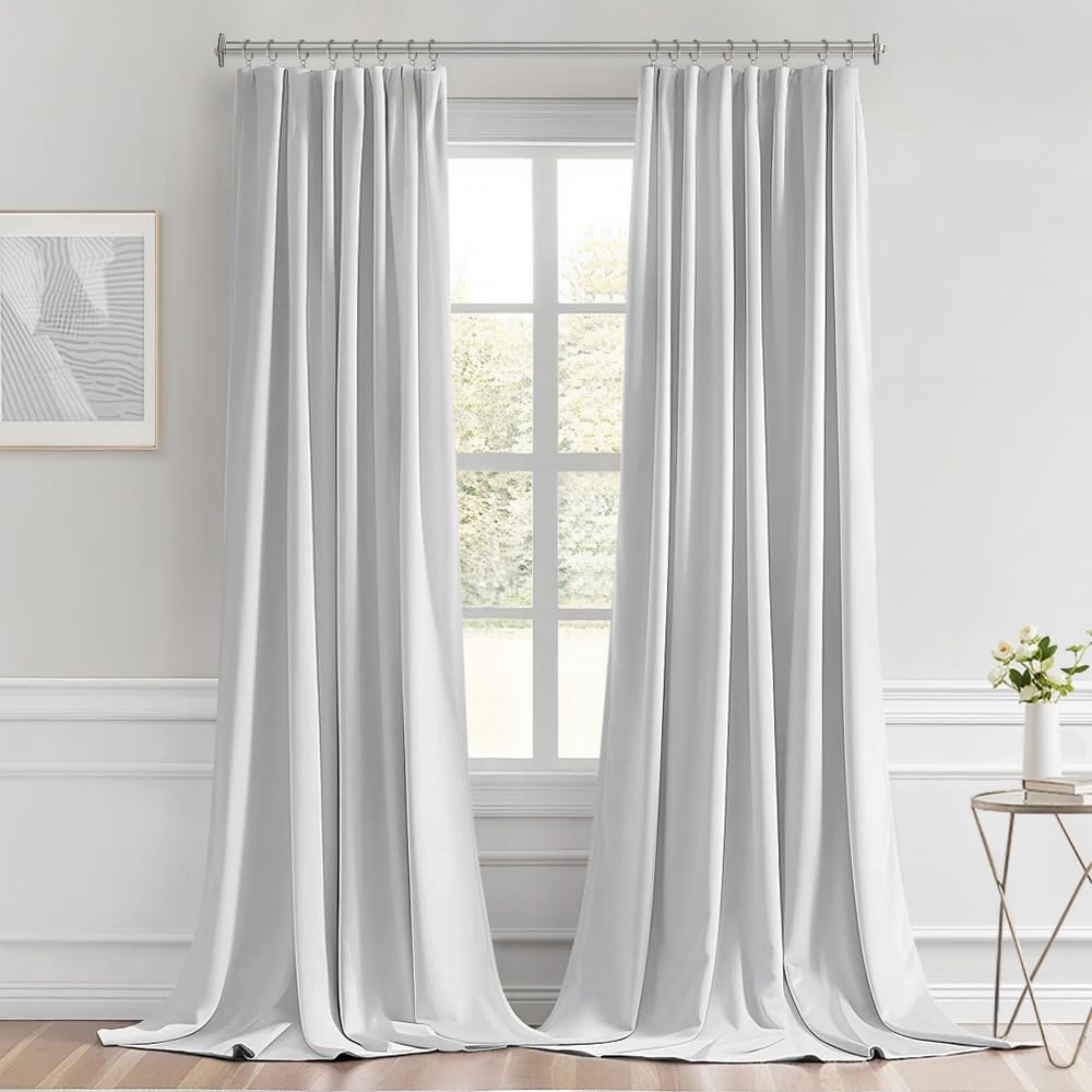 MIULEE Greyish White Back Tab Blackout Curtains 52x102 Inch Long 2 Panels