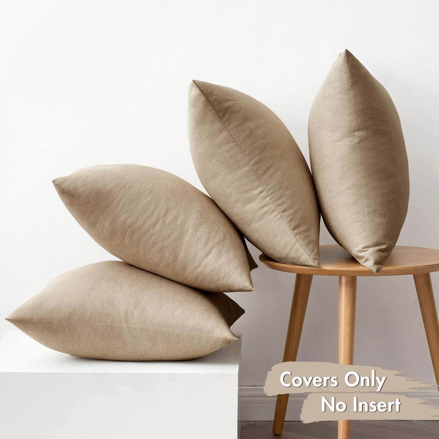 MIULEE Pack of 4 Decorative Outdoor Throw Pillow Covers Linen Waterproof Pillow Covers Summer Farmhouse Cushion Cases for Patio Garden Tent Balcony Couch Sofa 18x18 Inch Light Tan