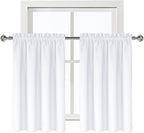DWCN White Curtains for Living Room Thermal Insulated, 50% Light Blocking Curtains for Bedroom, Dining Room Window, W 42x L 36 Inch, Set of 2 Rod Pocket Curtain Panels