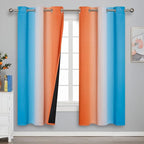 Ombre Orange and Blue Blackout Curtains 72 Inch Length 2 panels, Full Room Darkening Curtains for Bedroom, Thermal Insulated Gradient Drapes, Full Light Blocking Curtains with Grommet, 42x72 Inch