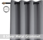 Yakamok Gray Blackout Curtains Room Darkening Thermal Insulated with Grommet Window Curtain for Bedroom, 52Wx108L inch, Grey, 2 Panels