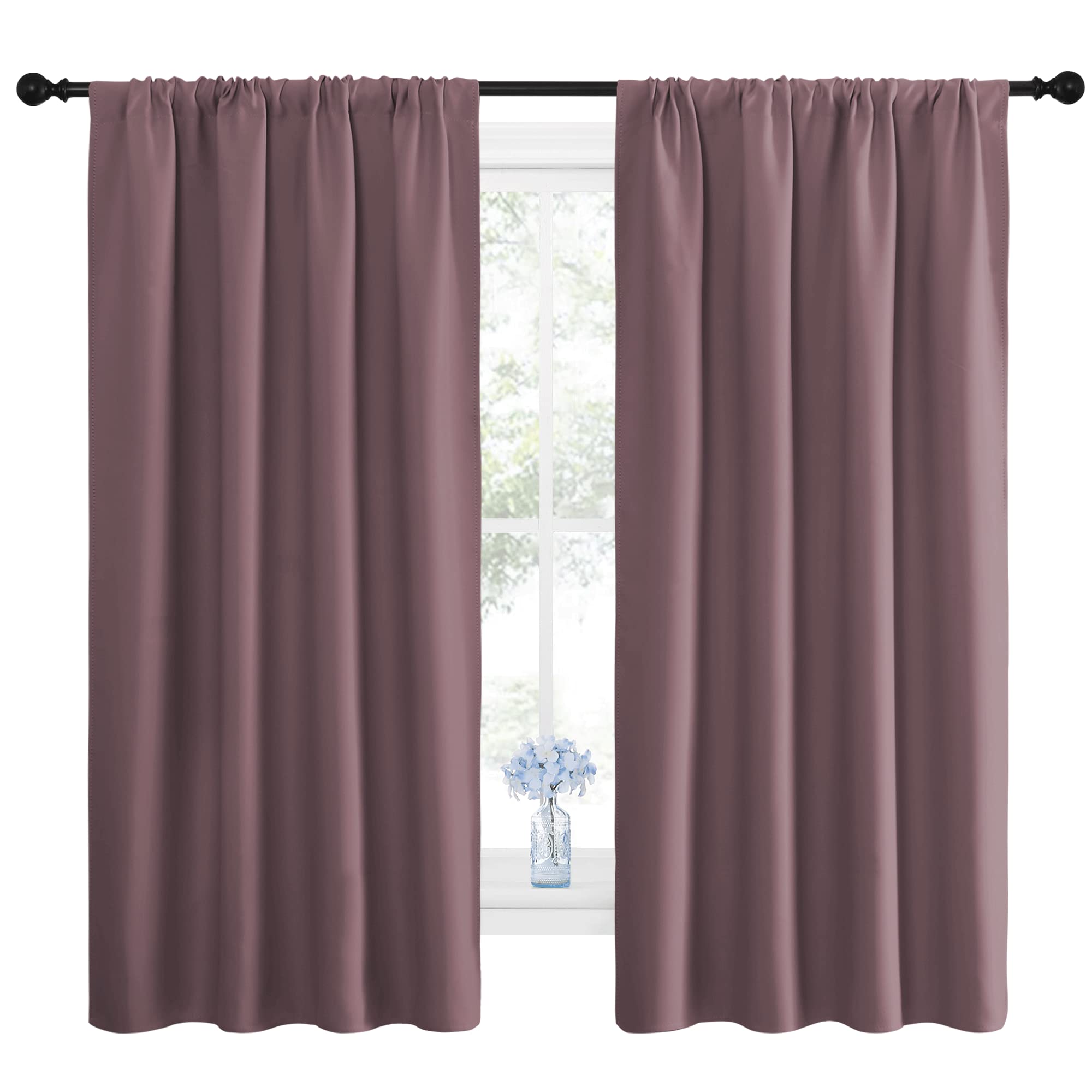 NICETOWN Blackout Curtains for Living Room, Darkening Window Curtain Panels, Easy-Care Solid Thermal Insulated Draperies/Drapes for Daughter Room (Dry Rose, 2 Panels, 42 by 63)