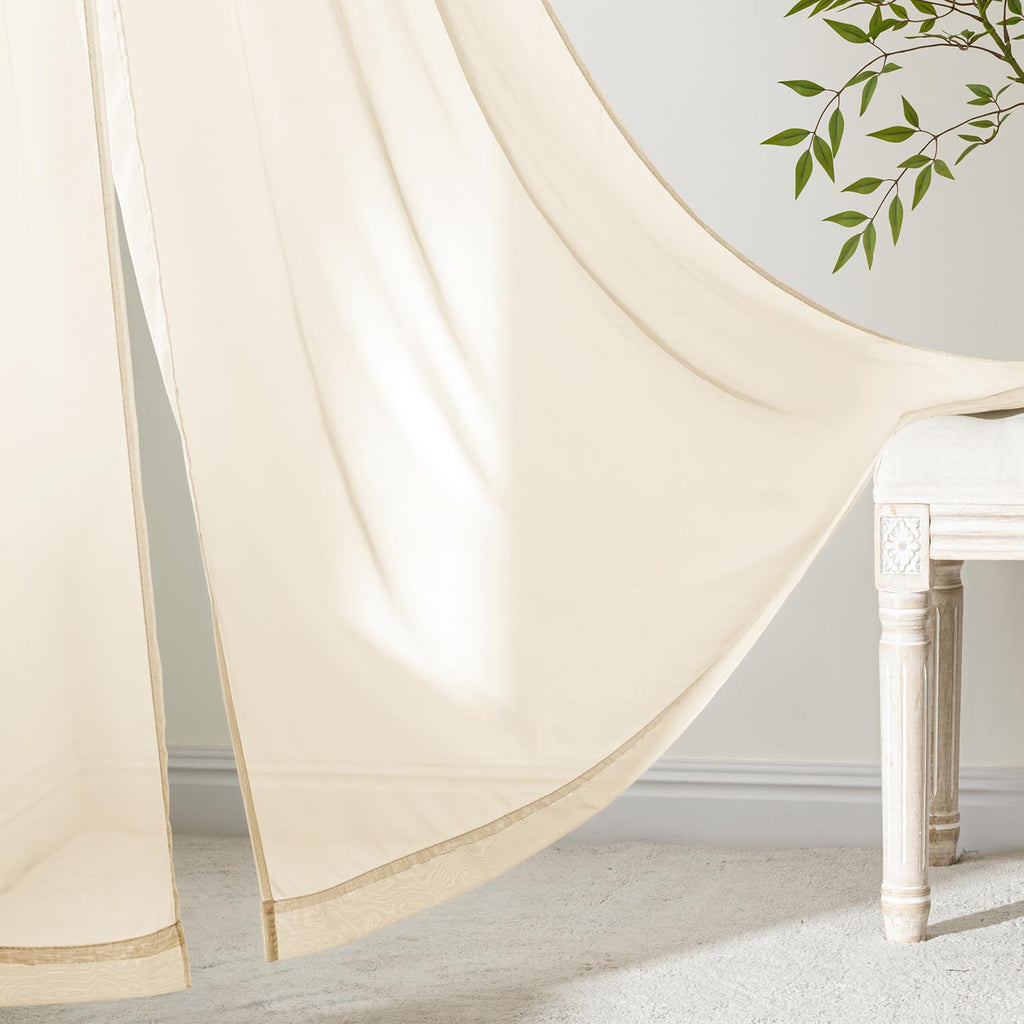 MIULEE Butter Cream Sheer Curtains 108 Inches Long 4 Panels 54 x 108 Inches