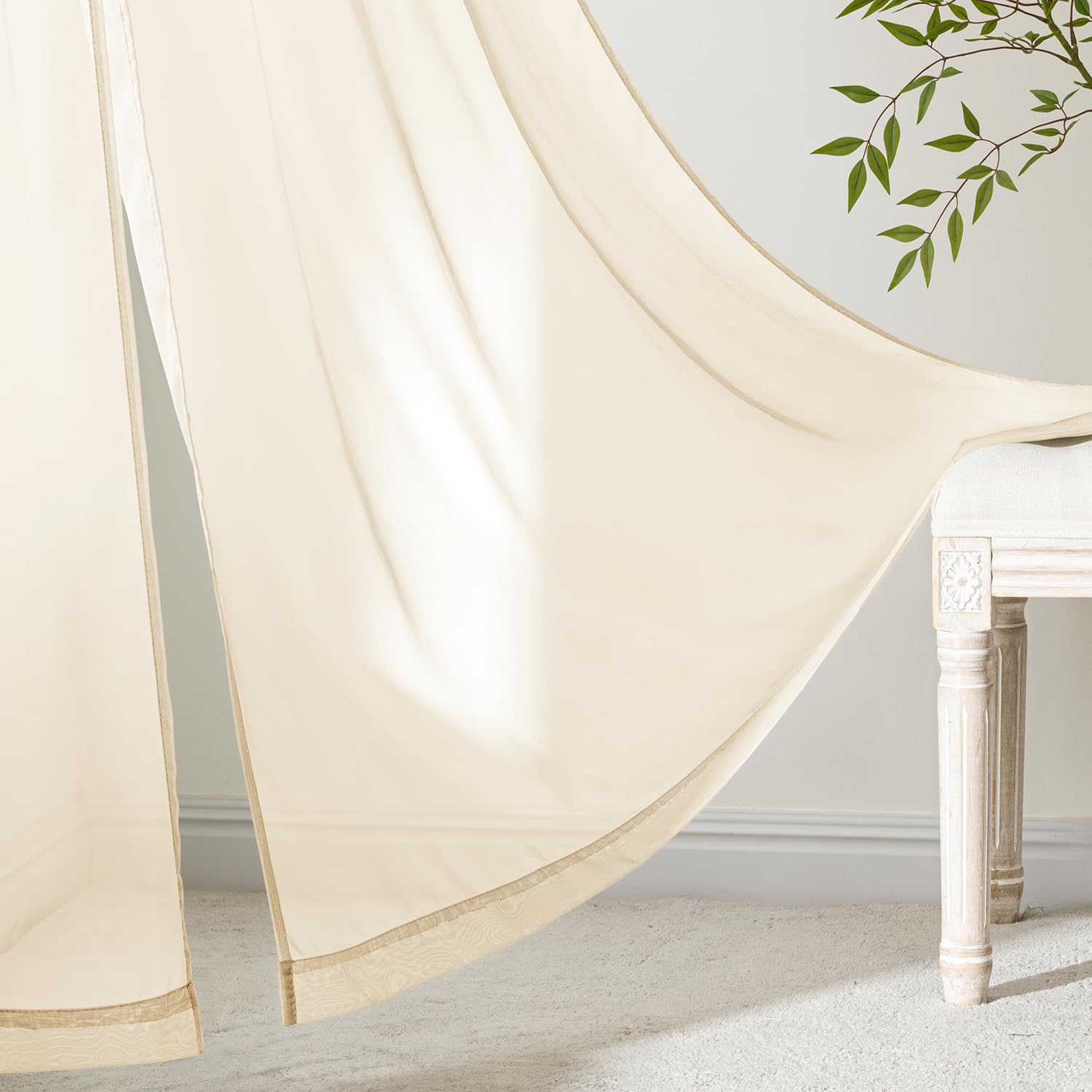 MIULEE Butter Cream Sheer Curtains 102 Inches Long 4 Panels 42 x 102 Inches
