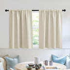 RYB HOME Privacy Bathroom Window Curtains, Short Thermal Insulated Heat Blocking Privacy Rod Pocket Half Window Curtain Tiers for Nursery Bedroom, Width 42 by Length 30, Beige, 2 Panels