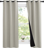 NICETOWN Natural 100% Blackout Lined Curtains, 2 Thick Layers Narrow Wide Window Treatment Panels Thermal Insulated Drapes for Kitchen Small Window (1 Pair, 37" Width x 63" Length Each Panel)