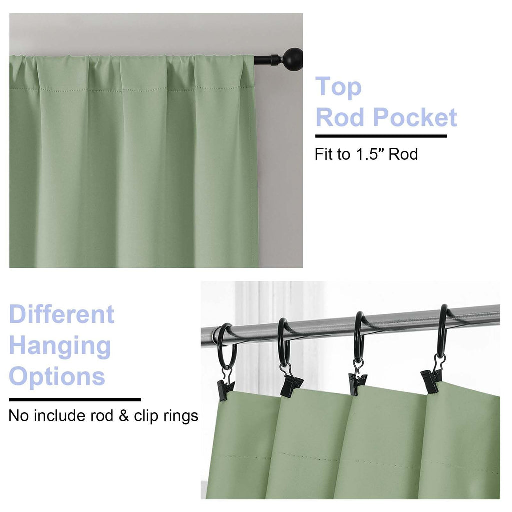 Simplebrand Ava Light Green Blackout Curtains for Bedroom 63 Inch Length 2 Panels Set, Solid Thermal Insulated Energy Saving Rod Pocket Window Treatment Curtains Blackout Drapes, W40 x L63 Inch