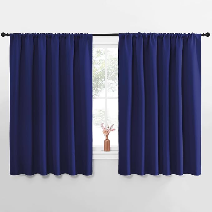 NICETOWN Blackout Curtains for Bedroom, Blackout Curtain Panels, Navy Blue, 1 Pair, 70 by 63-inch, Window Treatment Energy Saving Thermal Insulated Solid Rod Pocket Blackout Drapes/Draperies