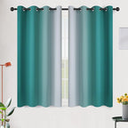 SimpleHome Ombre Room Darkening Curtains 45 inches Length for Bedroom,Grommet Gradient Light Blocking Teal Gradient Window Curtains for Living Room,2 Panels, 52x45 inches