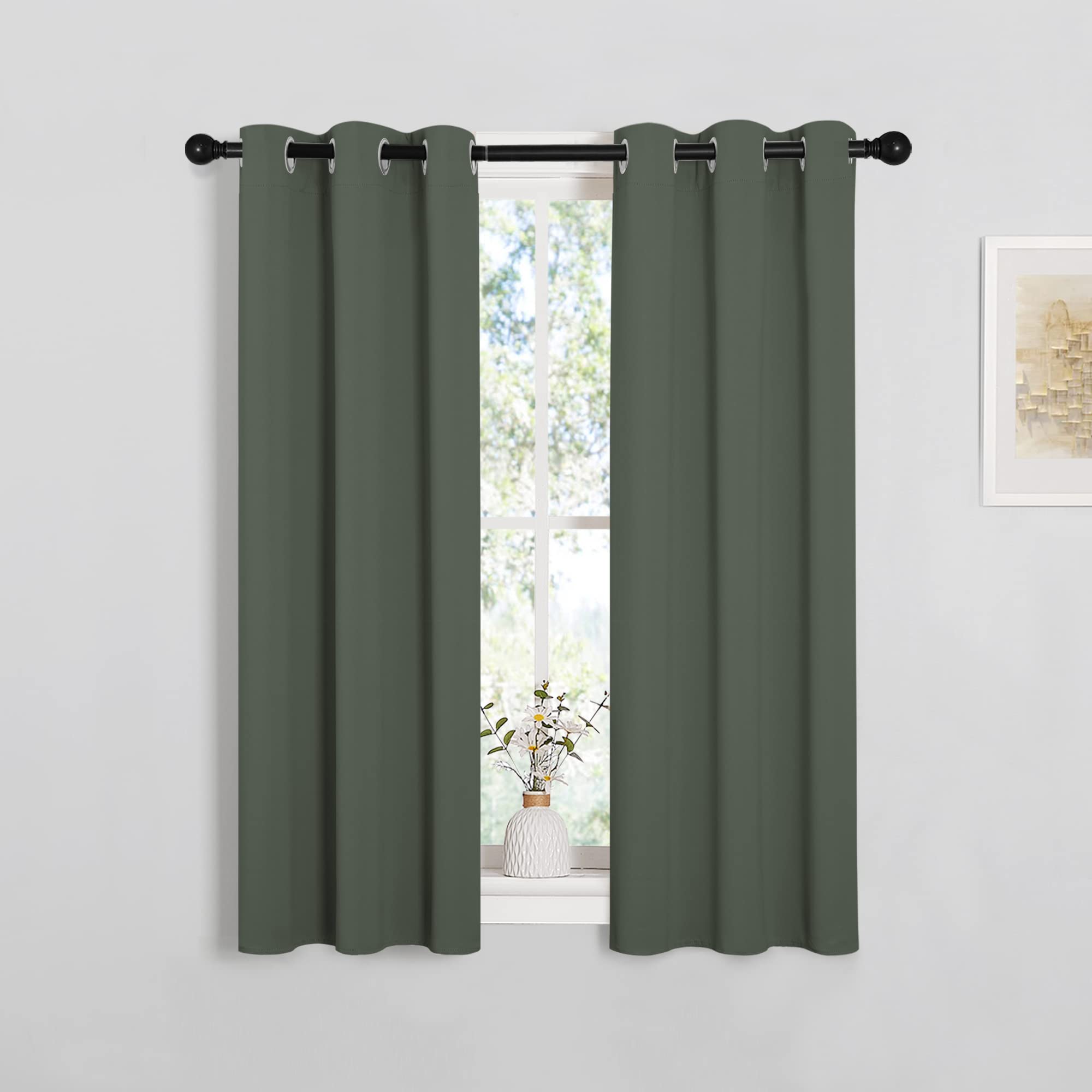 NICETOWN Blackout Curtain Panels for Kitchen, Dark Mallard, 1 Pair, 29 x 40 inches, Thermal Insulated Solid Grommet Top Blackout Draperies/Drapes for Small Window