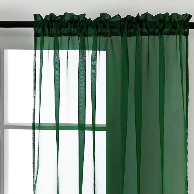 SpaceDresser Basic Rod Pocket Sheer Voile Window Curtain Panels Foliage Green 1 Pair 2 Panels 52 Width 36 Inch Long for Kitchen Bedroom Children Living Room Yard（Foliage Green, 52W x 36L）