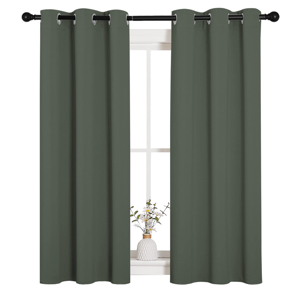 NICETOWN Blackout Draperies Curtains for Kids Room, Window Treatment Thermal Insulated Solid Grommet Blackout Drape Panels for Bedroom (Dark Mallard, Set of 2, 34 by 54 inches)