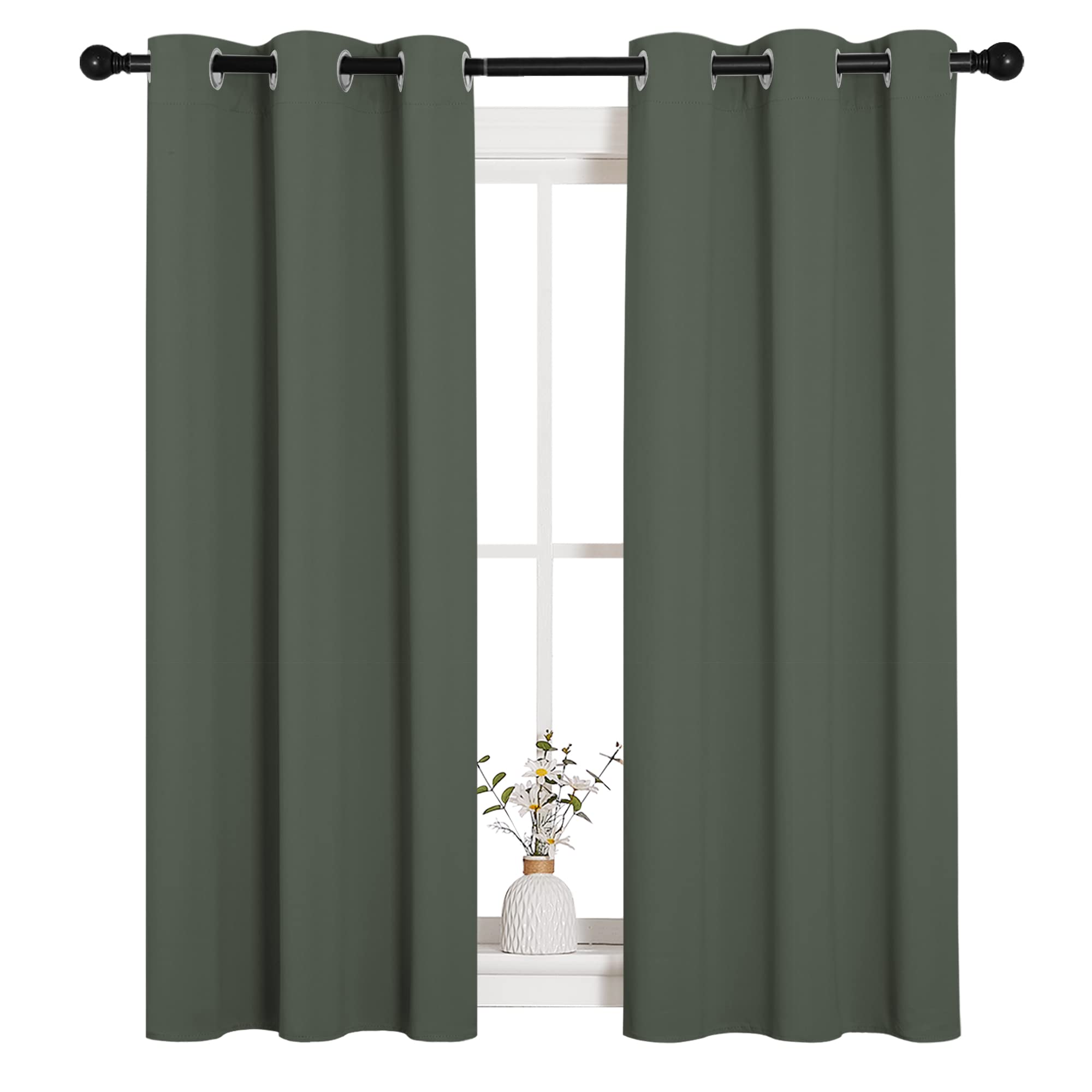 NICETOWN Blackout Draperies Curtains for Kids Room, Window Treatment Thermal Insulated Solid Grommet Blackout Drape Panels for Bedroom (Dark Mallard, Set of 2, 34 by 54 inches)