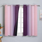 Pink and Purple Curtains 45 Inch Length 2 panels,Full Light Blocking Ombre Blackout Curtains, Kids Room, Thermal Insulated Noise Reducing Gradient Blackout Curtains for Girls Bedroom,42x45 Inch,adult