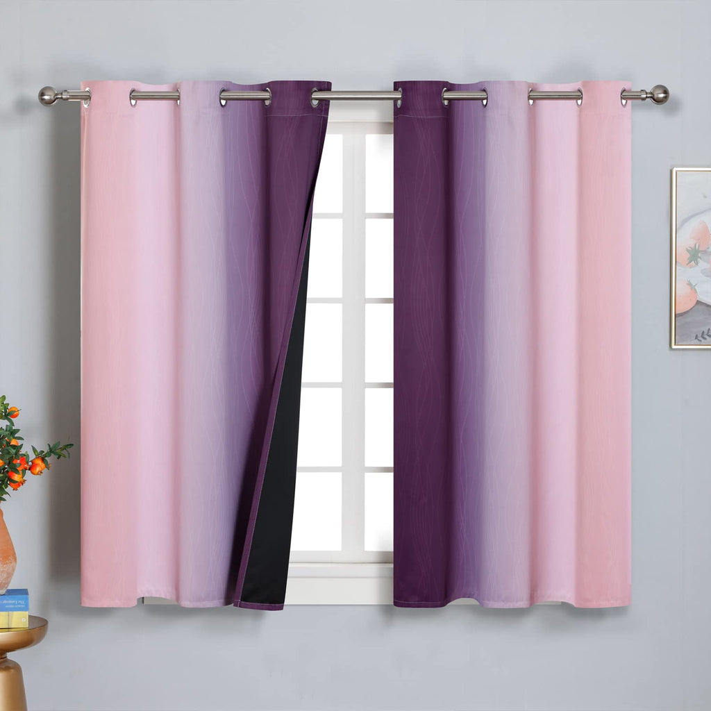 Pink and Purple Ombre Blackout Curtains for Girls Bedroom 54 Inches Long