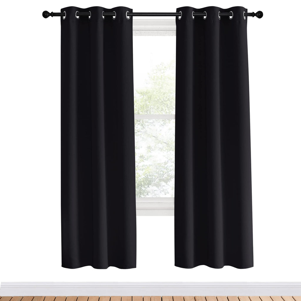 NICETOWN Blackout Curtain Panels 70 inches Length, Set of 2, 34 inches Wide, Black, Light Reducing Thermal Insulated Solid Grommet Room Darkening for Bedroom/Night Shift