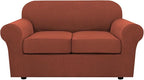 H.VERSAILTEX 3 Piece Stretch Sofa Covers for 2 Cushion Loveseat Couch Covers for Living Room Sofa Slipcovers (Base Cover Plus 2 Seat Cushion Covers) Thicker Jacquard Fabric(Medium Sofa, Rust)