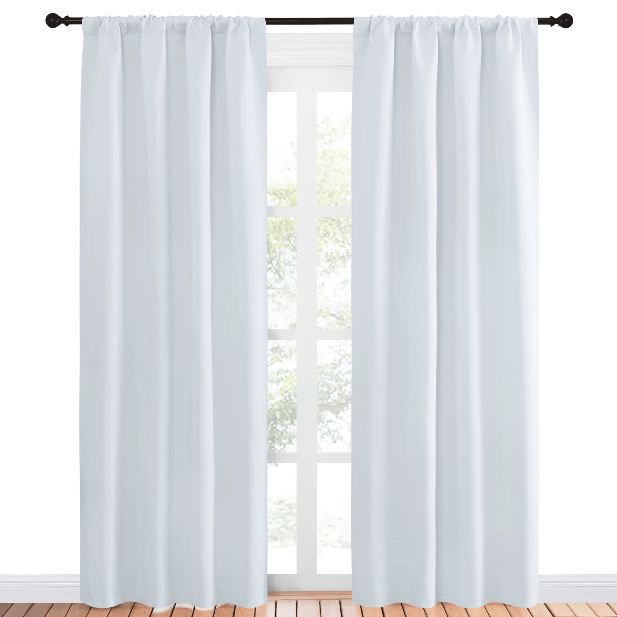 NICETOWN Kitchen Room Darkening Curtains - Window Treatment Thermal Insulated Rod Pocket Room Darkening Curtains/Drapes for Bedroom (2 Panels, 42 by 84, Platinum - Greyish White)