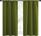 NICETOWN Kitchen Curtains, Short Blackout Curtains & Drapes, Thermal Insulated Rod Pocket Window Treatment Draperies for Nursery (Olive Green, 34 in x 54 in (W x L), Set of 2)