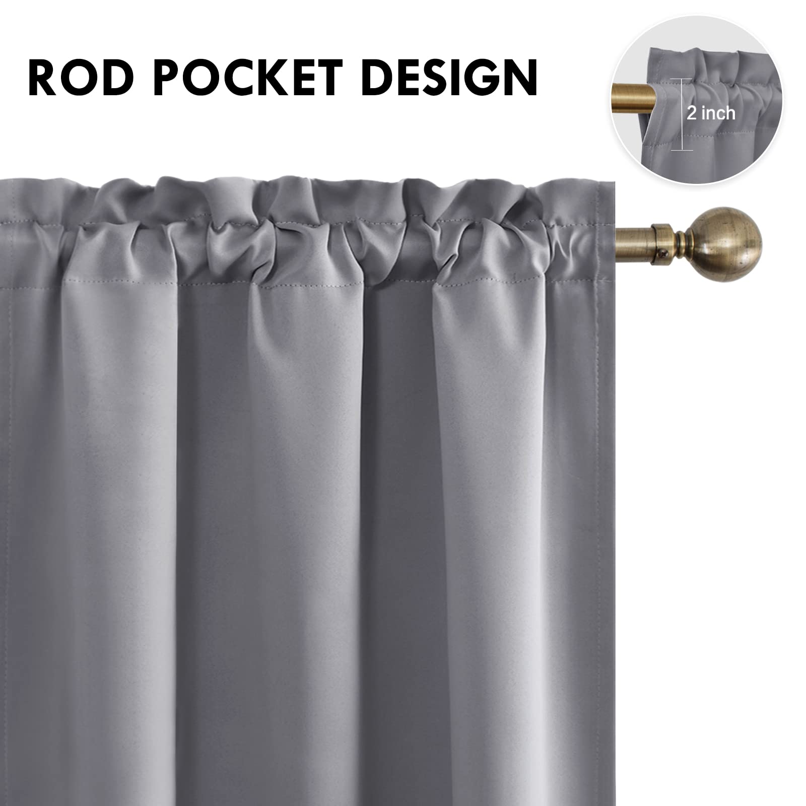 DWCN Blackout Curtains for Bedroom Living Room 42 x 63 Inch Long Grey