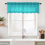 Ebesto Valances for Windows 14 inch Length 2 Panels, Small Voile Sheer Curtains for Bathroom, Soft Fabric Lightweight Light Filtering Kitchen Curtains, Dual Rod Pocket, Turquoise, 2x42Wx14L Inches