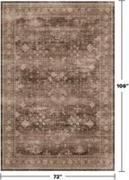 Hazo Haus Taupe Brown Living Room Rug 6x9 - Vintage Traditional Eclectic Unique Neutral, Washable Low Pile Non-Slip Large Area Rugs for Dining Under Table Bedroom Lounge