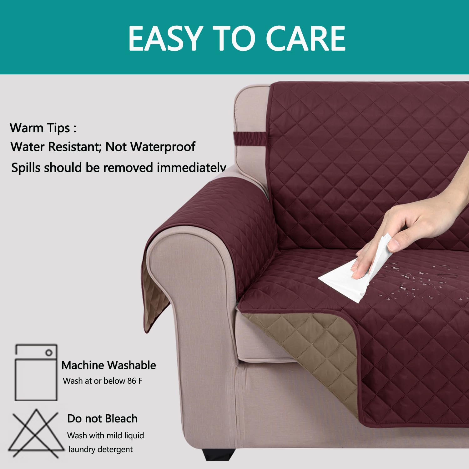 U-NICE HOME Loveseat Sofa Cover for 2 Cushion Couch, Burgundy/Tan